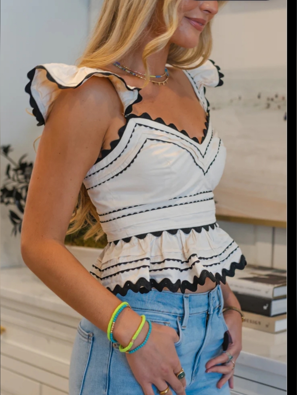 Petal & Pup Cream Peplum Camisole with Black Scallop Trim